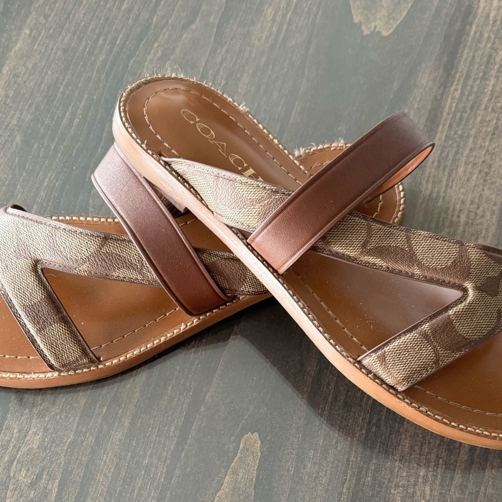Coach Brown and Tan Sandals